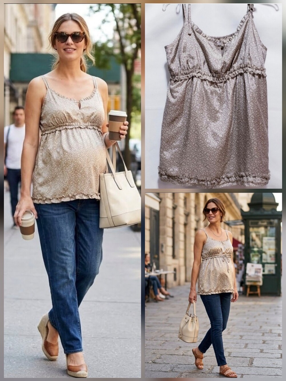 💙GapMaternity NEW! cream/tan silk blend maternity top 🤍LARGE